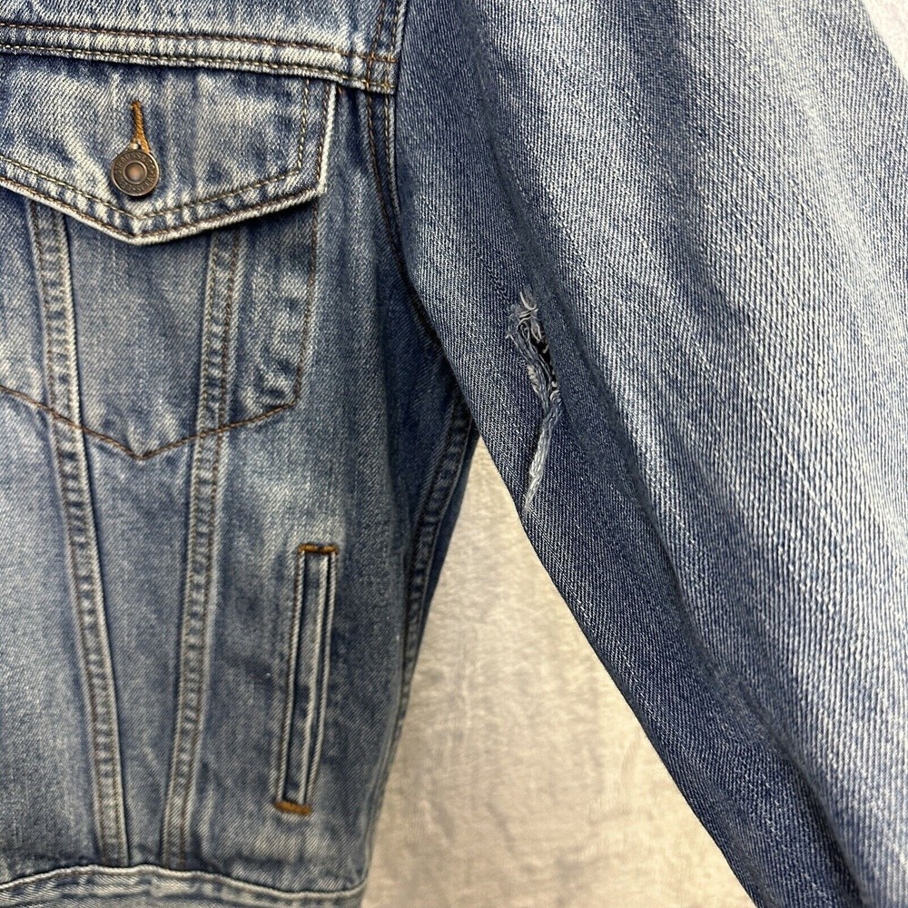 Vintage Levi's Blue Denim Jacket Standard Trucker Custom Painted Size M 70507 - Picture 3 of 14